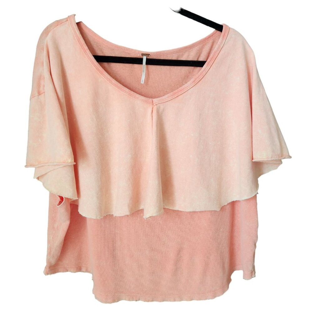 Free People‎ Boho Top size SMALL Girl Talk Sunny Peach ruffled layered Pink